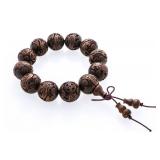 Hand Carved Wood Bead Bracelet - Each Bead Hand Cr