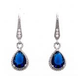 Silver Lady Diana Style Blue Gemstone w/ Halo Pear