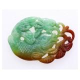 Estate Hand Carved Green Jade Fish Pendant