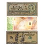 Group of 3 24kt Gold Foil Collector Notes  & .999