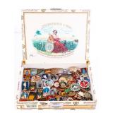 Cigar box with Approx. 70 Vintage Pins of "RUSSIA