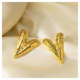 18kt GP V Style Stud Back Earrings