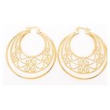 18kt Gold Overlay Large Hoop Earrings w/ Design