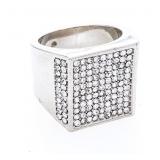 Gents Silver Bead Set White Gemstone Ring Size 11