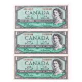 Lot 3 Bank of Canada 1954 One Dollar - In Sequence