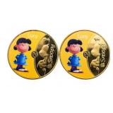 Lot of 2 x 24kt Gold Overlay Medallion - "PEANUTS