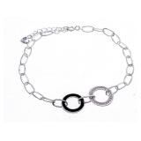 925 Sterling Silver Barcelet Paper Clip Link w/ Ci