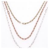 18kt BGO Tric Colour Paper Clup Link Necklace -18"