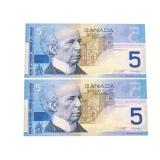 Bank of Canada 1986 2001 Five Dollars - 2 in Seque