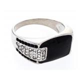 Estate Black Enamel & Gemstone Ring Silver