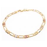 18kt BGO Open Link w/Tri Colour Spacers Bracelet 8