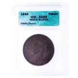 1840 Nova Scotia Penny ICG - AU50 KM#4 Token