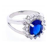 Lady Diana Style Oval Saphire Blue w/ Halo Swarovs