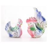 Set of Two Ceramic Rooster and Hen Figurines