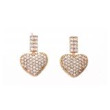 18kt Oro Laminado Pave Heart Earrings w/Bar Design