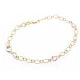 18KT BGO Heart Cut Gemstone Bracelet/Anklet 10"