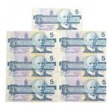 Lot 7 x Bank of Canada 1986 Five Dollars (ANU) All