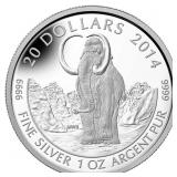 2014 $20 The WOOLLY MAMMOTH - .9999 PURE SILVER CO