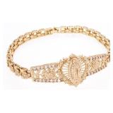 18kt BGO Fancy Link Bracelet Madonna Centre Engrav