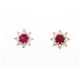 18kt BGO Ruby Red Gemstone Cluster Stud Earrings
