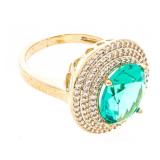 18kt BGO Dinner Ring Emerald Green w/ Triple Halos