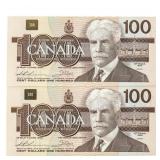 Bank of Canada Set 2 in Sequence 1988 $100 GEM UNC