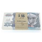 Original Bank Bundle of (100) xCongo Zaire 5 nouve