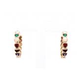18kt Oro Laminado Hoop/Gemstone Heart Earrings