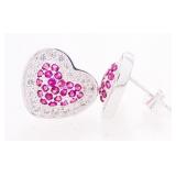 .925 Sterling Silver Heart Earrings Bead Set Gemst