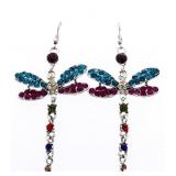 Custom Silver Dragonfly Drop Earrings - Multi Gems