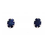 Sterling Silver Genuine Oval Cut Blue Saphire Stud