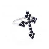 Sterling Silver Ring Cross Style Blue Saphires Siz