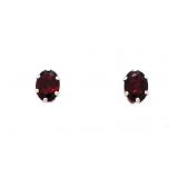 Sterling Silver Genuine Oval Garnet Stud Earrings