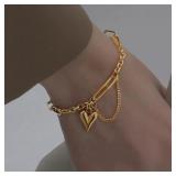 18kt GP Paper Clip Link & Rolo Style Bracelet w/ H