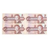 Bank of Canada Lot of 4 x 1986 Two Dollars (BRJ) U