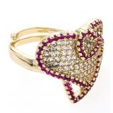18kt G.P.Heart Shape Ring Pave Gemstones -Size Adj