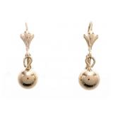 18kt BGO Drop Gold Bead Earrings Lever Backs