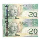 Estate - Lot -2 Bank of Canada 2004 $20 Notes in S