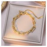 18kt GP Paper Clip Link Bracelet w/Beads