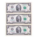 Lot 3 USA Federal Reserve Two Dollars UNC in Seque