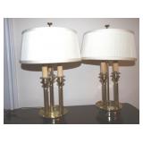 Two Brass Candelabra Lamps