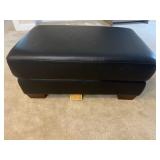 Ethan Allen Presley Black Leather Wide Ottoman