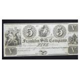 $5.00 Franklin Silk Company OH Obsolete Bank Note