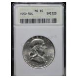 1959 Franklin Half Dollar MS64 ANACS