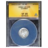 1942/1 D Mercury Dime VF Det ANACS