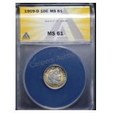 1909-D Barber Dime MS61 ANACS
