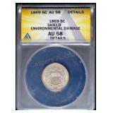 1869 Shield Nickel AU58 Details ANACS