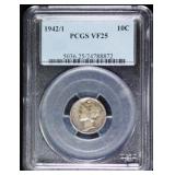 1942/1 Mercury Dime VF25 PCGS