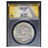 1890-CC Morgan Silver Dollar AU50 Details ANACS