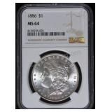 1886 Morgan Silver Dollar MS64 NGC